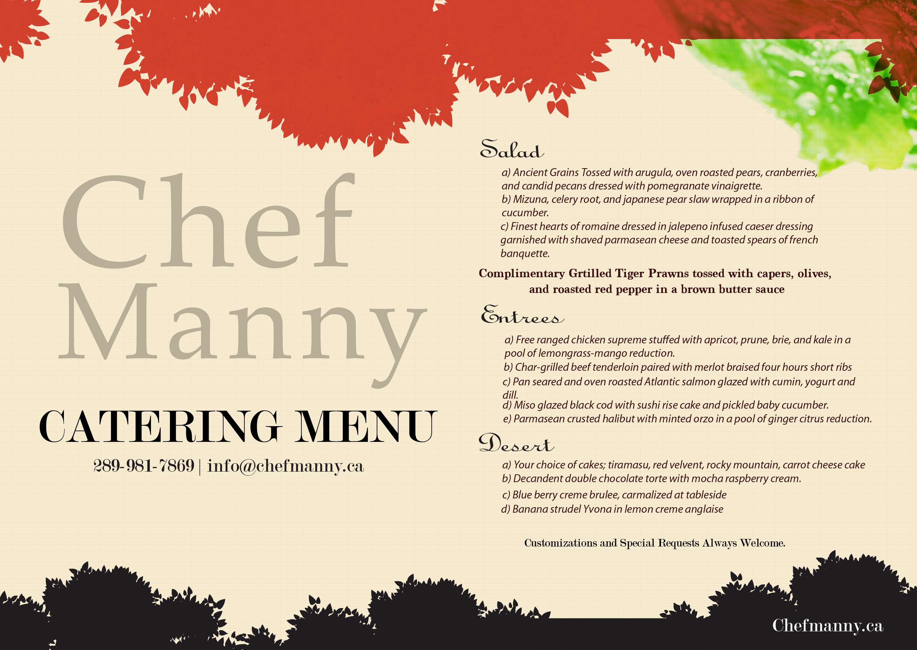 dinner chef private manny menu services catering parties